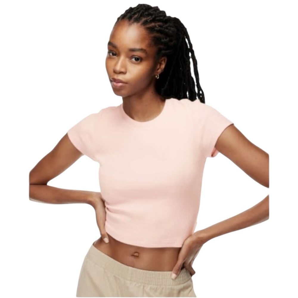 TNA Light Pink Ribbed Cropped Shirt